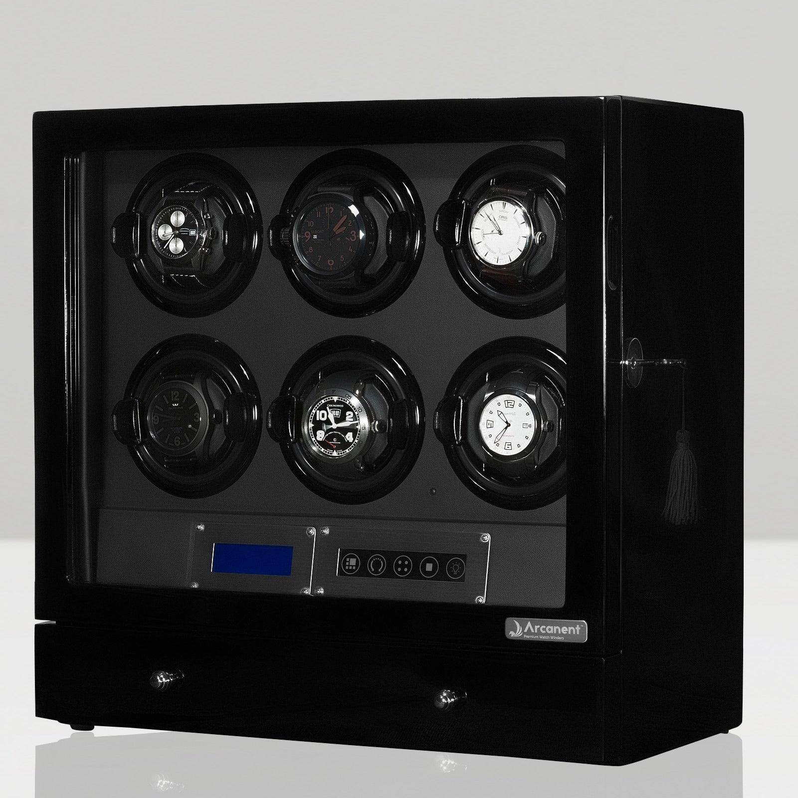 Arcanent 6 2 Slot Watch Winder LCD Digital Black Quality Made w Bal Arcanent Premium Watch Winders